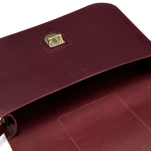 Red leather oak-embossed handbag